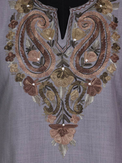 nAARI Cool Grey Kashmiri Aari Embroidered Cotton Kurti - Shopping in Kashmir