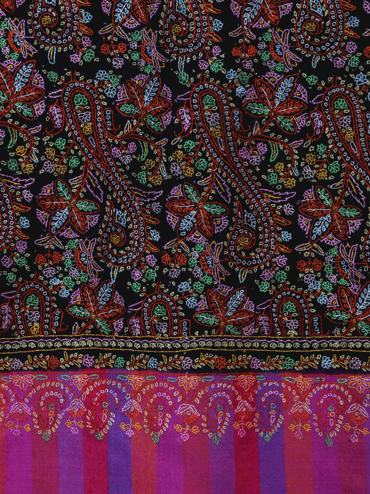 Pallu Stripped Black Jama Pashmina Shawl - Shopping in Kashmir