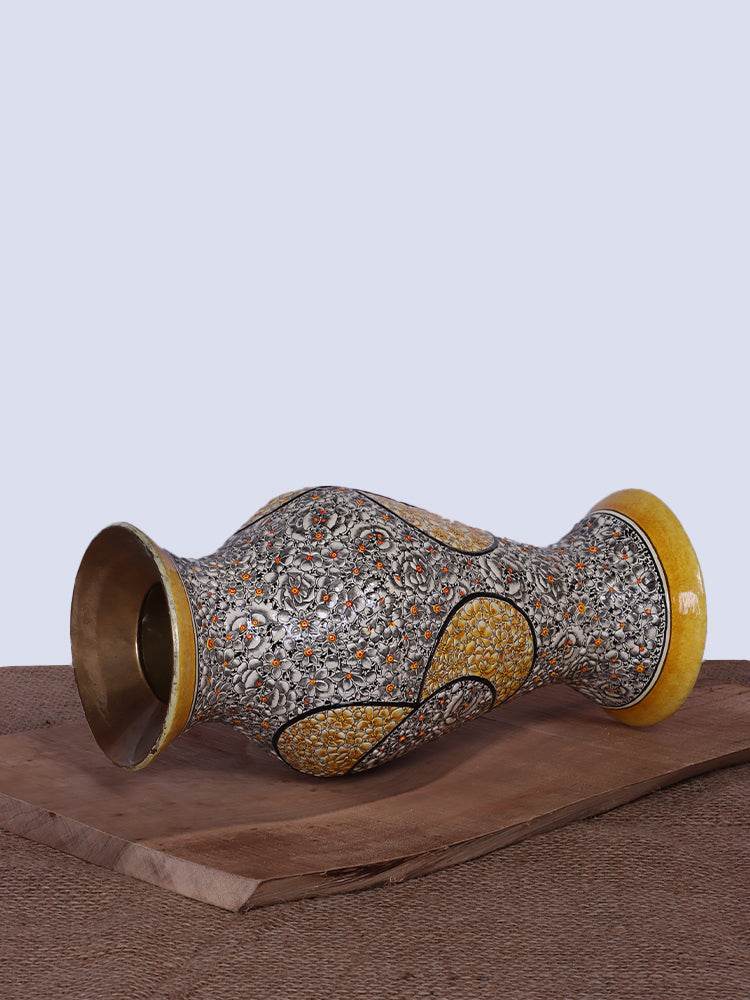White N Gold Papier Mache Flower Vase - Shopping in Kashmir