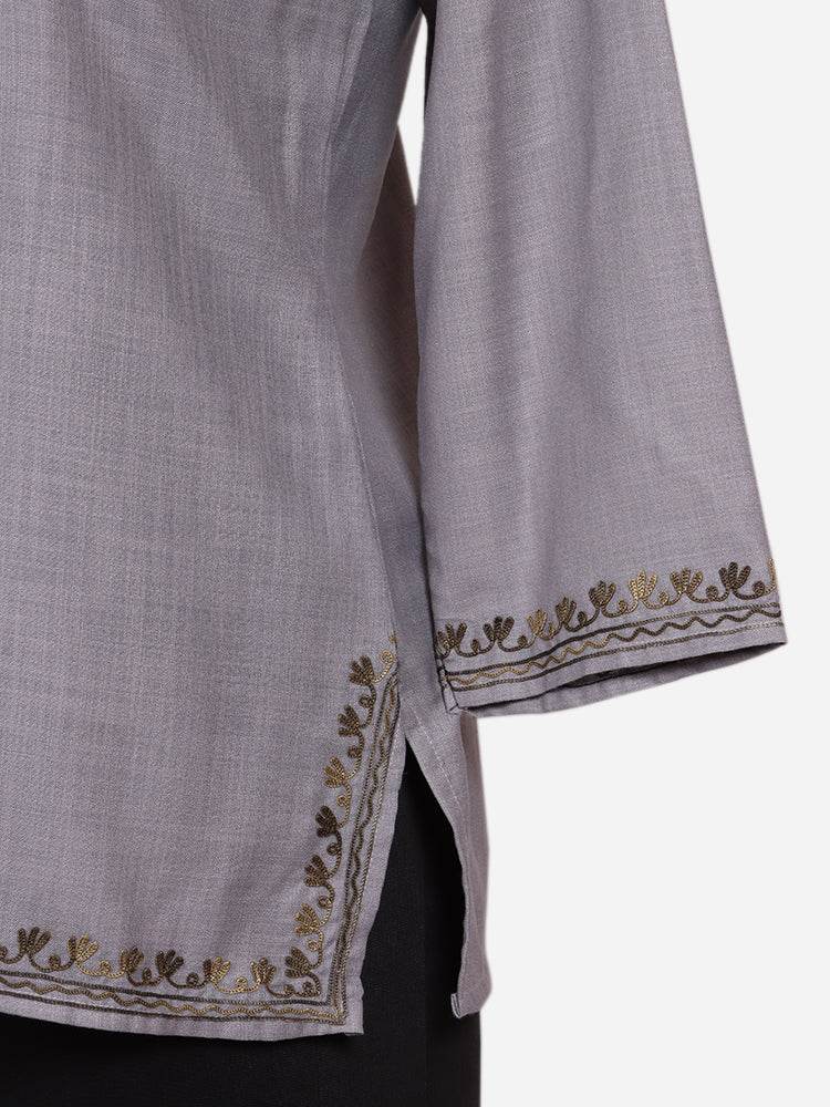 nAARI Cool Grey Kashmiri Aari Embroidered Cotton Kurti - Shopping in Kashmir