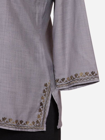 nAARI Cool Grey Kashmiri Aari Embroidered Cotton Kurti - Shopping in Kashmir