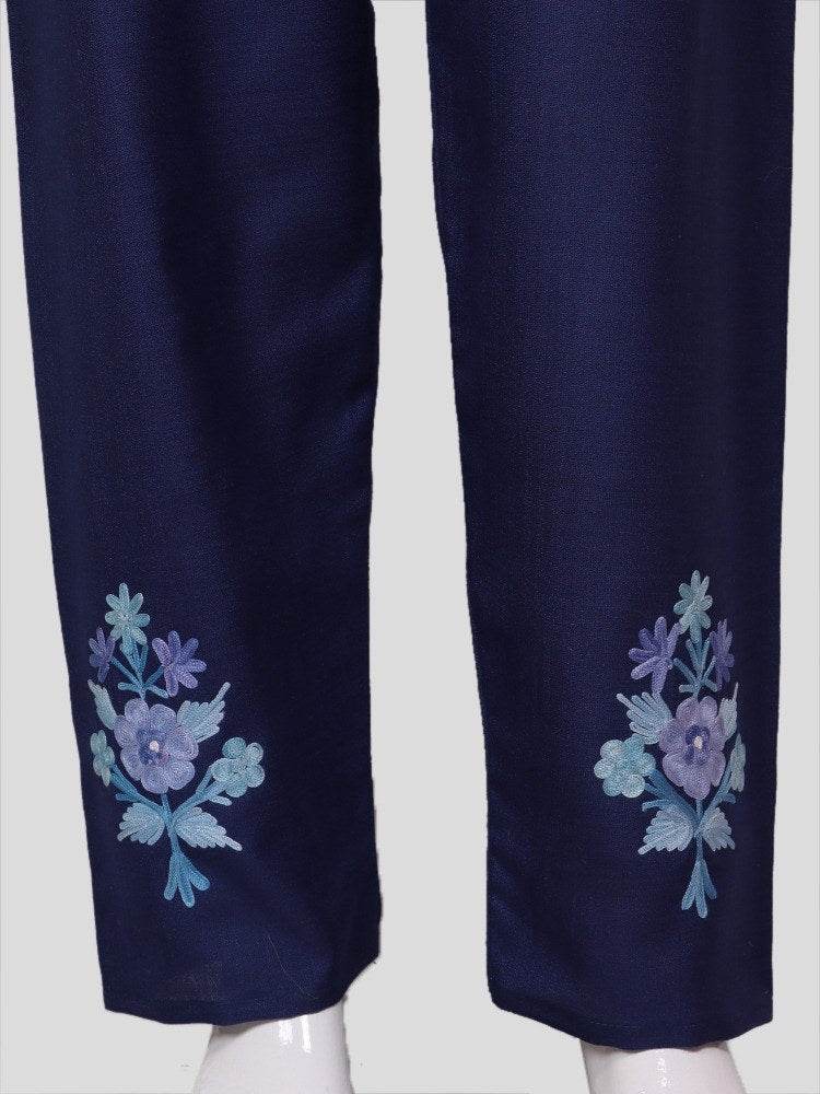 nAARI Kashmiri Aari Embroidered Royal Blue Cotton Coord Set - Shopping in Kashmir