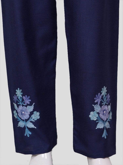 nAARI Kashmiri Aari Embroidered Royal Blue Cotton Coord Set - Shopping in Kashmir