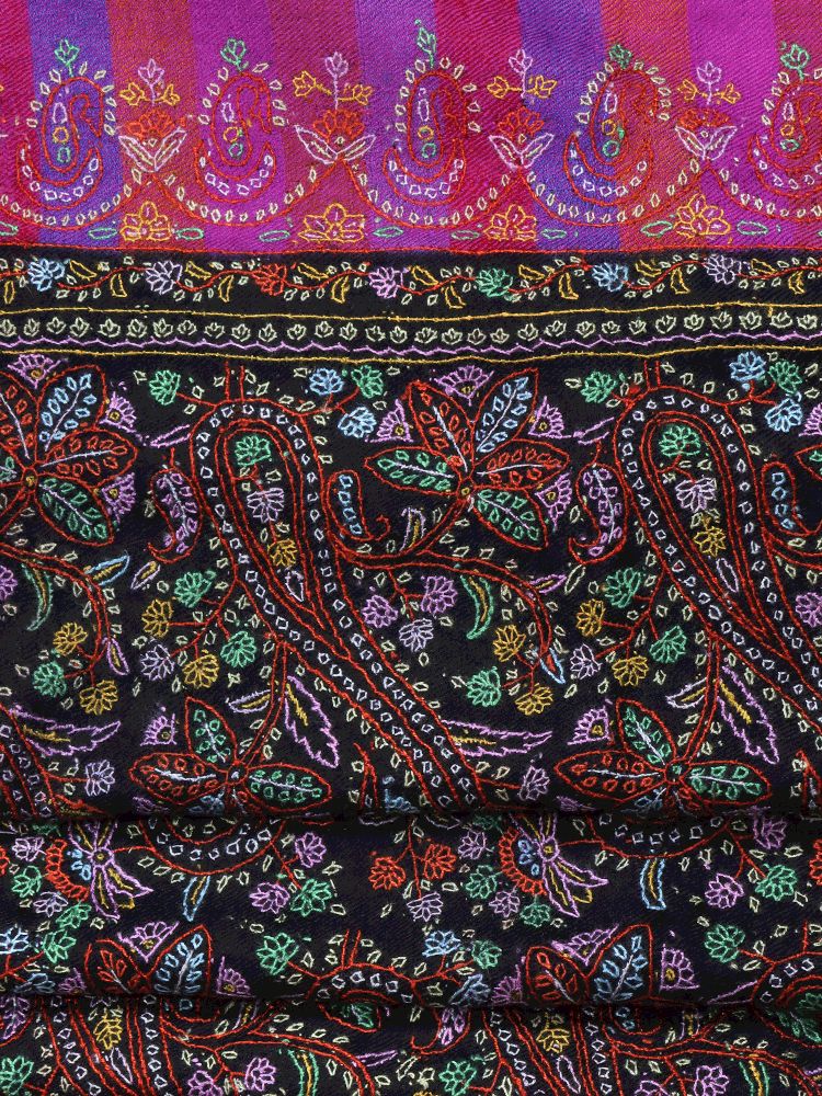 Pallu Stripped Black Jama Pashmina Shawl - Shopping in Kashmir