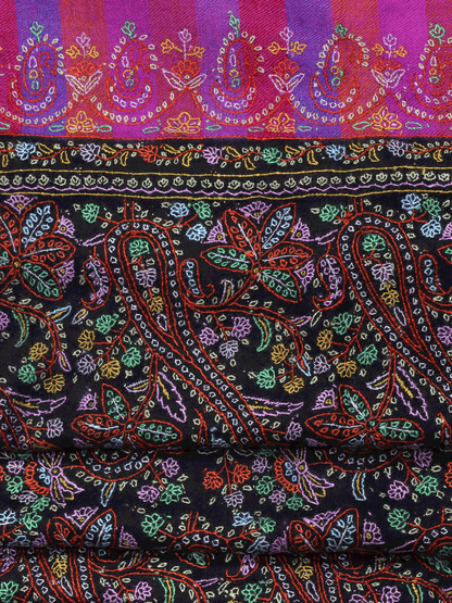 Pallu Stripped Black Jama Pashmina Shawl - Shopping in Kashmir