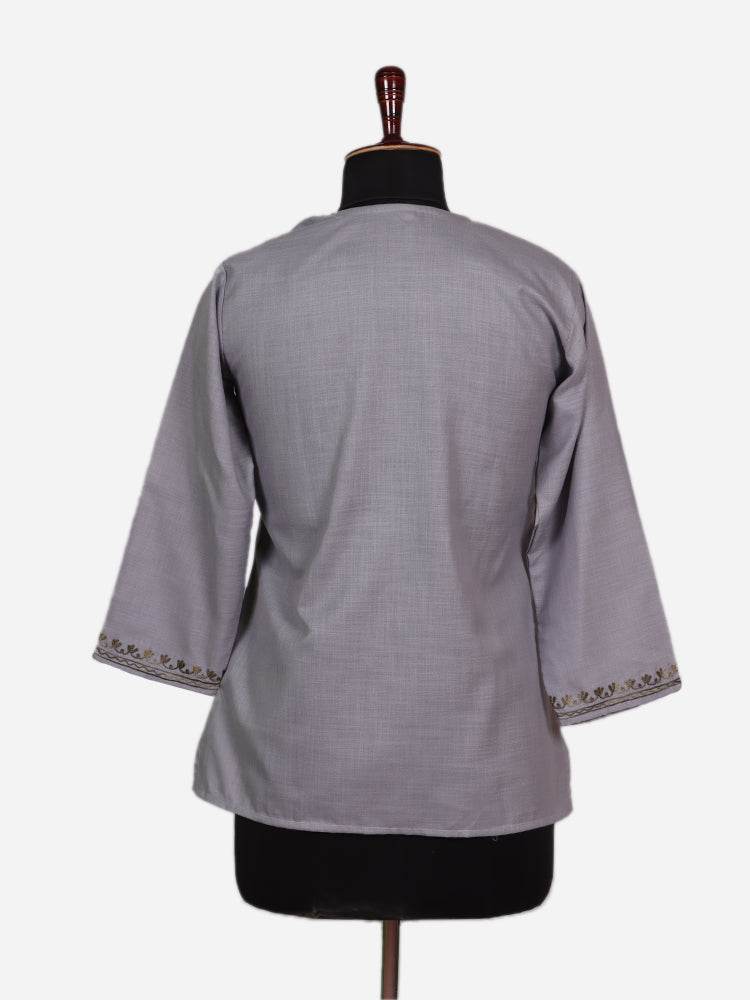 nAARI Cool Grey Kashmiri Aari Embroidered Cotton Kurti - Shopping in Kashmir