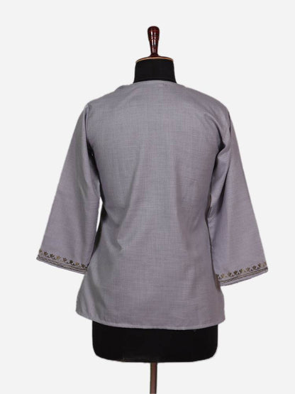 nAARI Cool Grey Kashmiri Aari Embroidered Cotton Kurti - Shopping in Kashmir