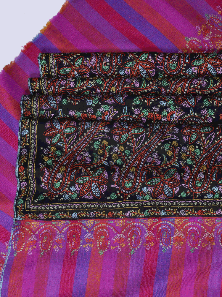 Pallu Stripped Black Jama Pashmina Shawl - Shopping in Kashmir