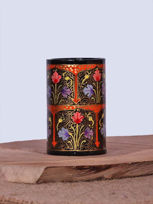 Black Floral Papier Mache Pen Holder - Shopping in Kashmir