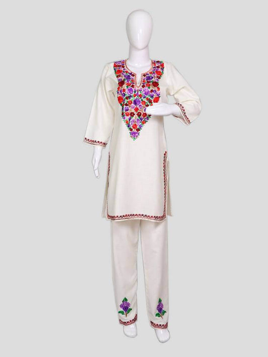 nAARI Kashmiri Aari Embroidered Off-white Cotton Coord Set - Shopping in Kashmir