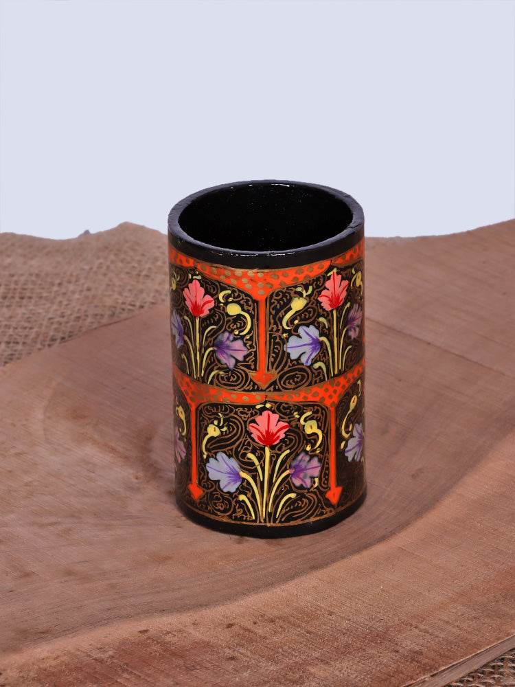 Black Floral Papier Mache Pen Holder - Shopping in Kashmir