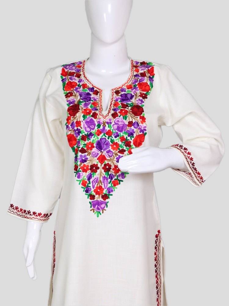 nAARI Kashmiri Aari Embroidered Off-white Cotton Coord Set - Shopping in Kashmir