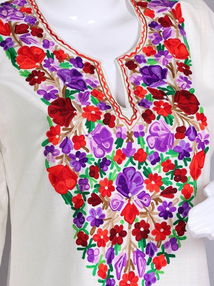 nAARI Kashmiri Aari Embroidered Off-white Cotton Coord Set - Shopping in Kashmir