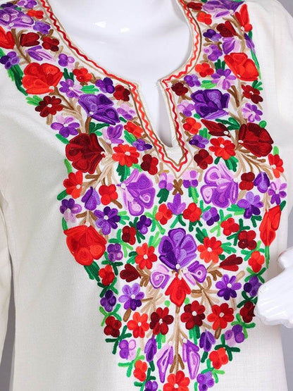 nAARI Kashmiri Aari Embroidered Off-white Cotton Coord Set - Shopping in Kashmir