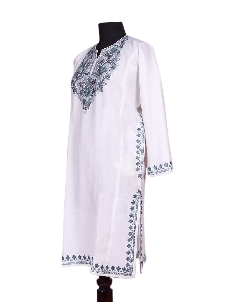 Nava-e-Poshkaar: Poshkar White Aari Embriodery pheran - Shopping in Kashmir