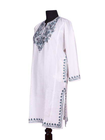 Nava-e-Poshkaar: Poshkar White Aari Embriodery pheran - Shopping in Kashmir