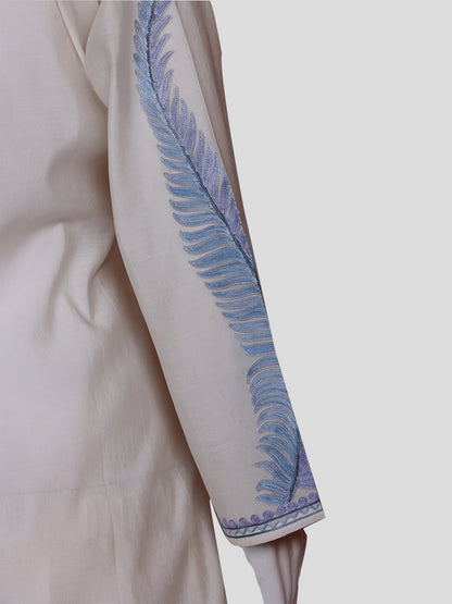Zariya Cream-White Silk Twins - Zari Kurti Set & Aari Kaftan Set