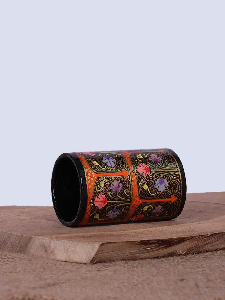 Black Floral Papier Mache Pen Holder - Shopping in Kashmir