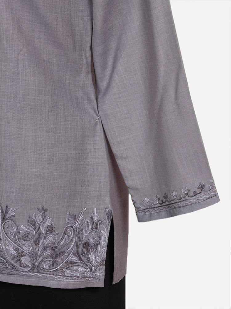 nAARI Smoke Grey Kashmiri Aari Embroidered Cotton Kurti - Shopping in Kashmir