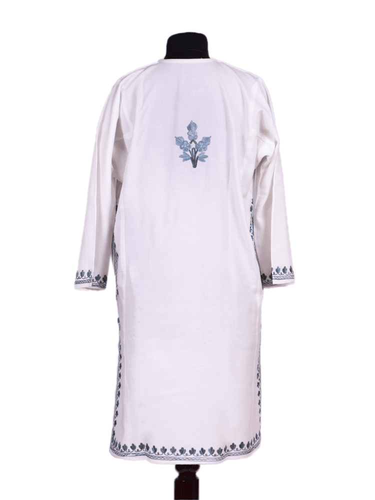 Nava-e-Poshkaar: Poshkar White Aari Embriodery pheran - Shopping in Kashmir