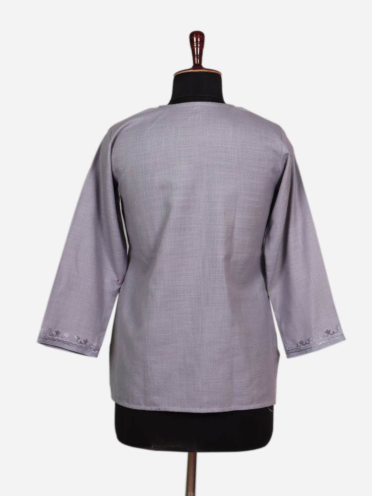 nAARI Smoke Grey Kashmiri Aari Embroidered Cotton Kurti - Shopping in Kashmir