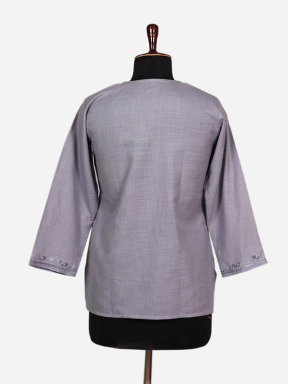 nAARI Smoke Grey Kashmiri Aari Embroidered Cotton Kurti - Shopping in Kashmir