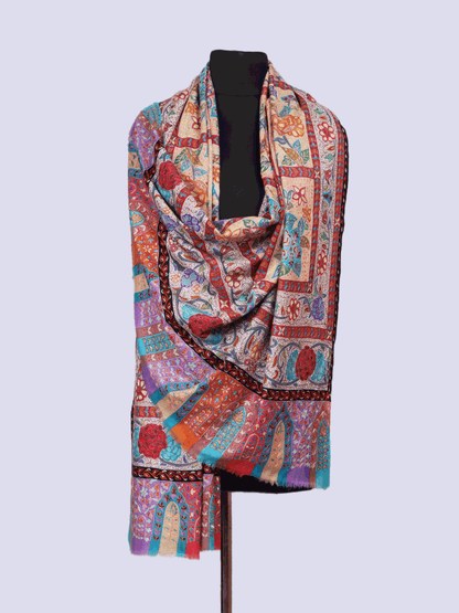 Multicolored Kalamkaari Jama Pashmina Shawl - Shopping in Kashmir