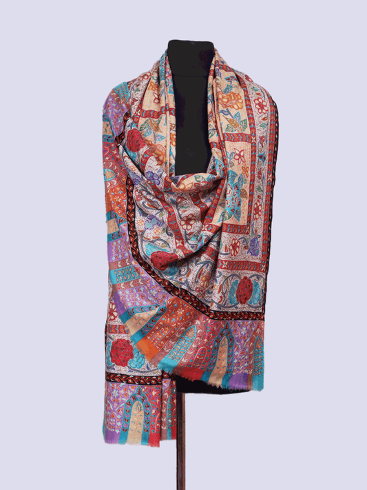 Multicolored Kalamkaari Jama Pashmina Shawl - Shopping in Kashmir