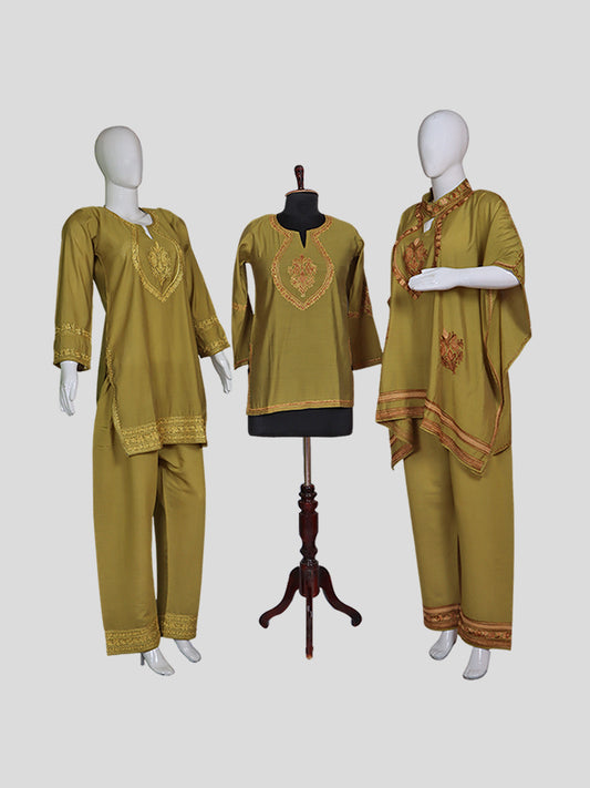 Zariya Golden Brown Silk Trio Edit - Kurti, Kaftan Set, & Coord Set