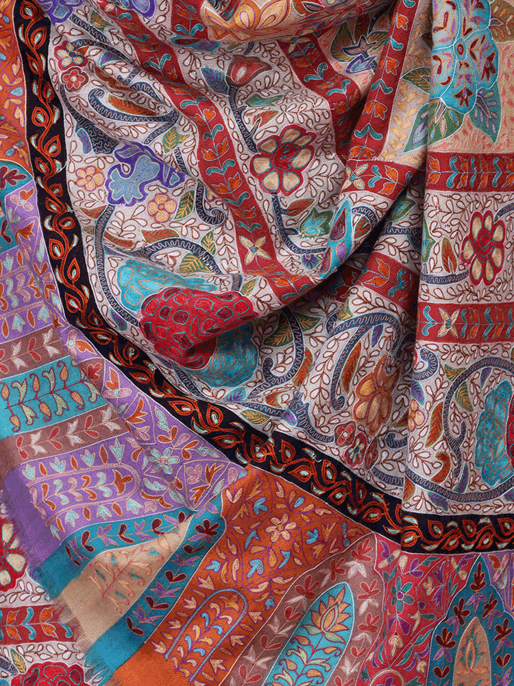 Multicolored Kalamkaari Jama Pashmina Shawl - Shopping in Kashmir