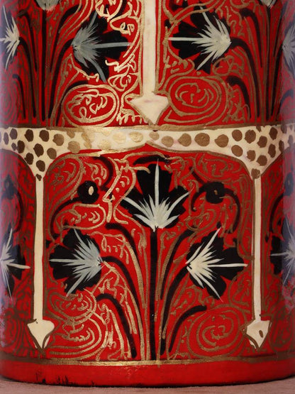 Red Paisley Design Papier Mache Pen Holder - Shopping in Kashmir