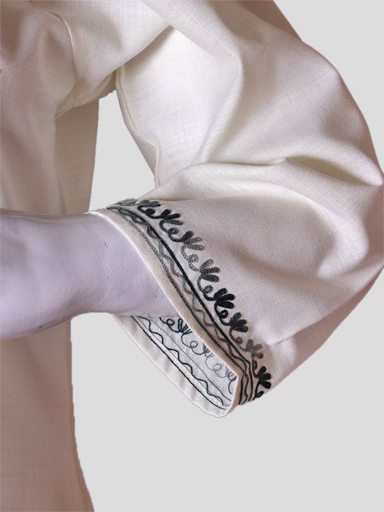 nAARI Kashmiri Aari Embroidered Creamish White Cotton Coord Set - Shopping in Kashmir