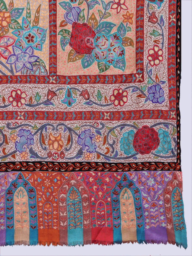 Multicolored Kalamkaari Jama Pashmina Shawl - Shopping in Kashmir