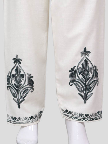 nAARI Kashmiri Aari Embroidered Creamish White Cotton Coord Set - Shopping in Kashmir