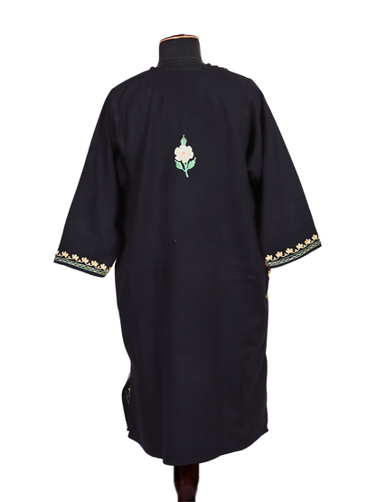 Black Cashmilon Wool Aari Embroidered Kashmiri Pheran - Pehnava