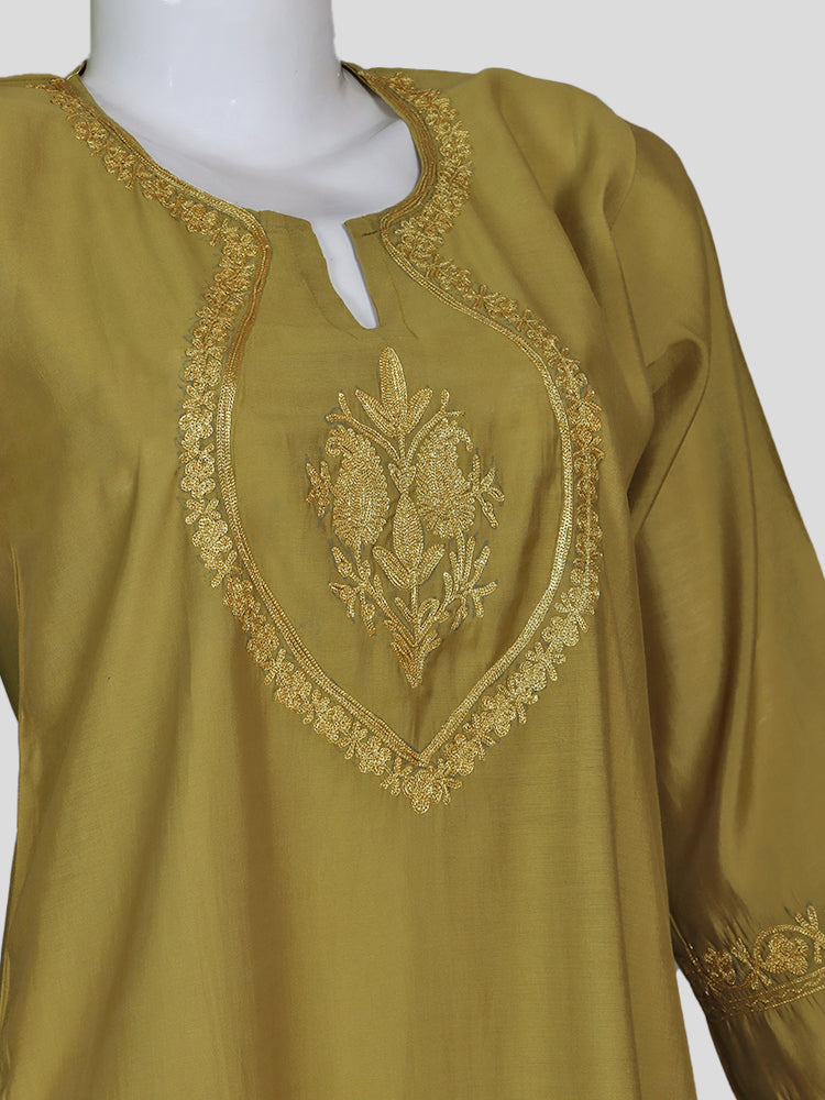 Zariya Golden Brown Silk Trio Edit - Kurti, Kaftan Set, & Coord Set