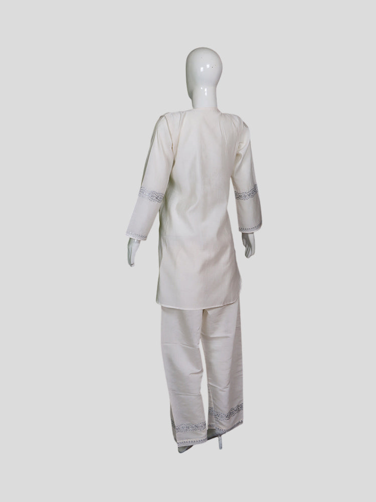 Zariya Cream-White Silk Twins - Zari Kurti Set & Aari Kaftan Set