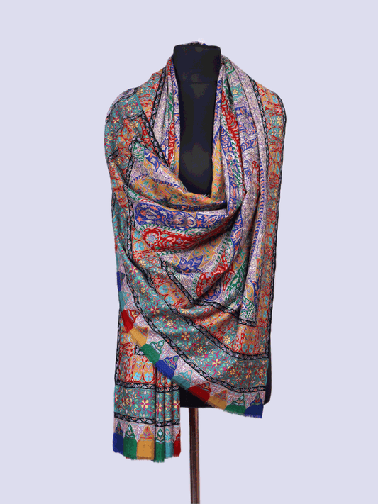 Colored Kalamkaari Jama Pashmina Shawl - Shopping in Kashmir