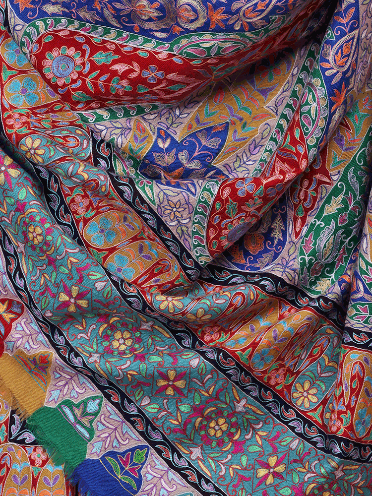 Colored Kalamkaari Jama Pashmina Shawl - Shopping in Kashmir