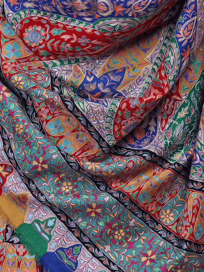 Colored Kalamkaari Jama Pashmina Shawl - Shopping in Kashmir