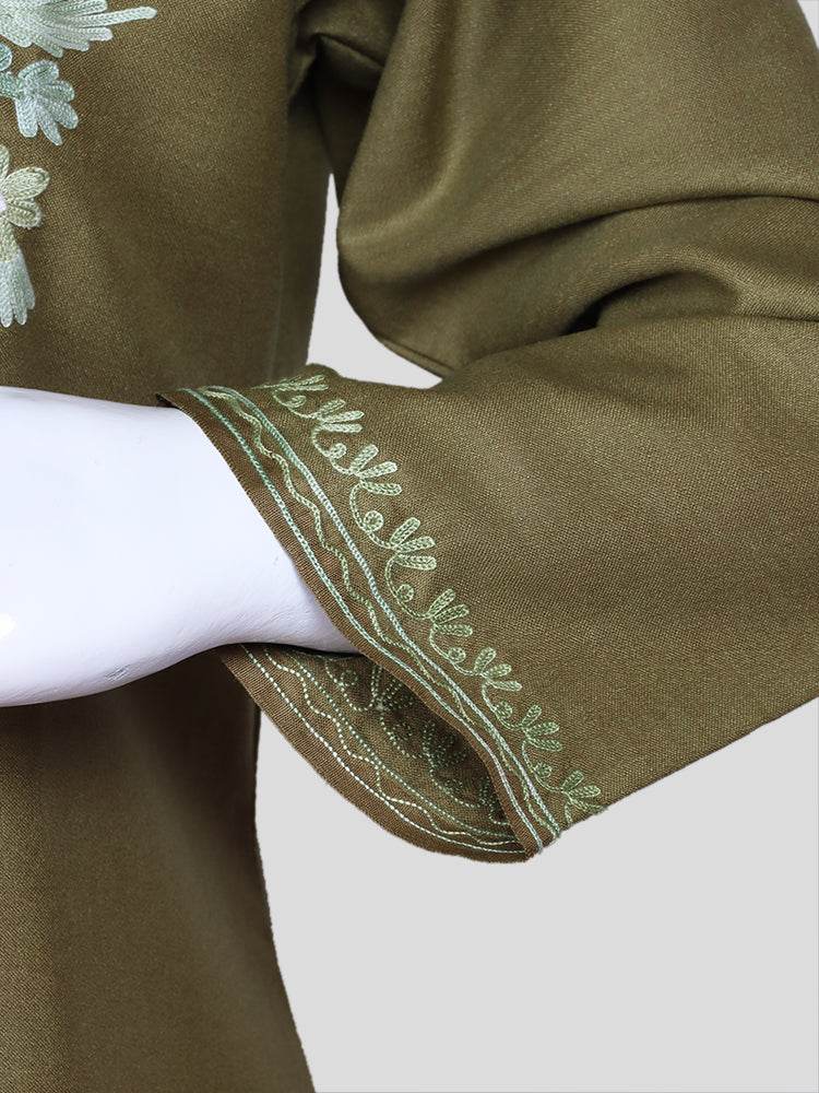 nAARI Kashmiri Aari Embroidered Olive Green Cotton Coord Set - Shopping in Kashmir