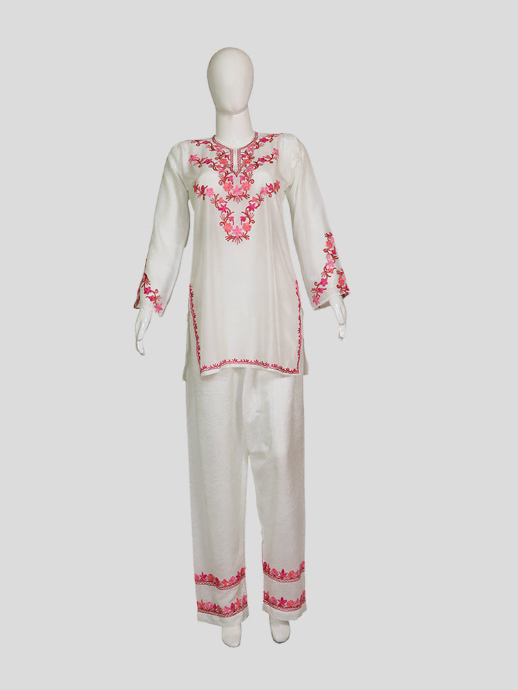 Zariya Cream Silk Twins - Coord Set & Kaftan Set