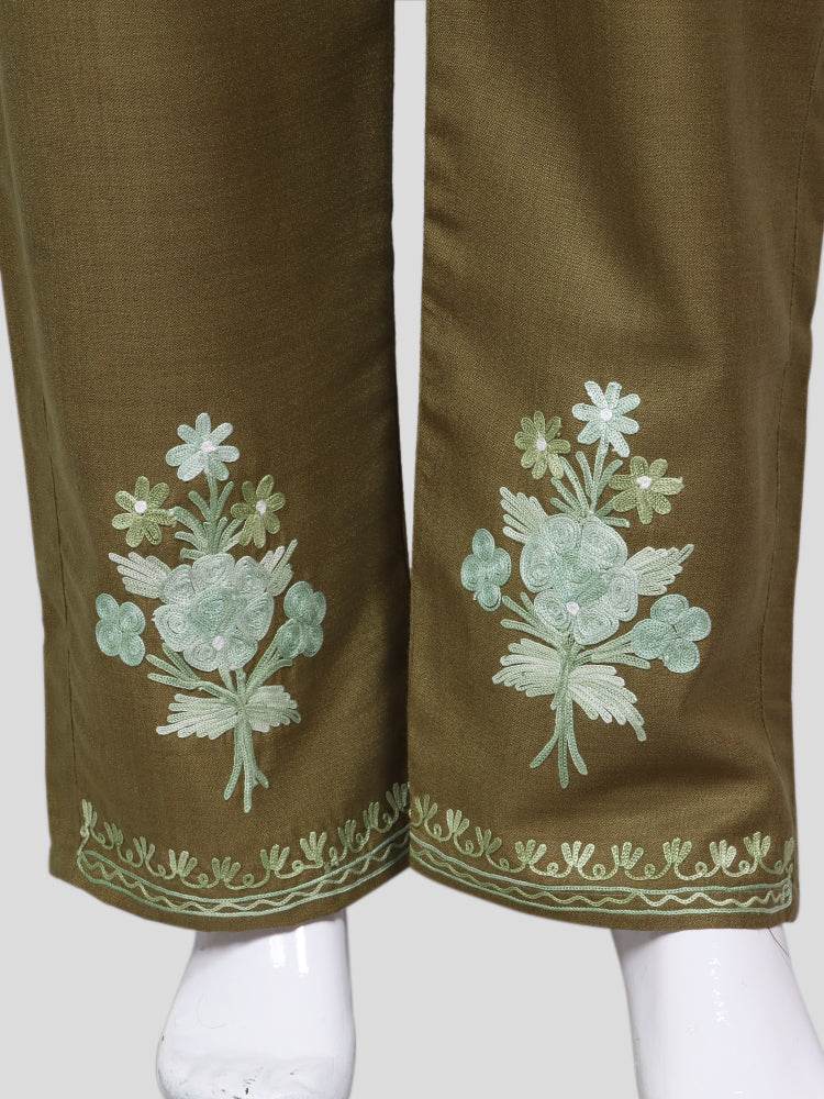 nAARI Kashmiri Aari Embroidered Olive Green Cotton Coord Set - Shopping in Kashmir