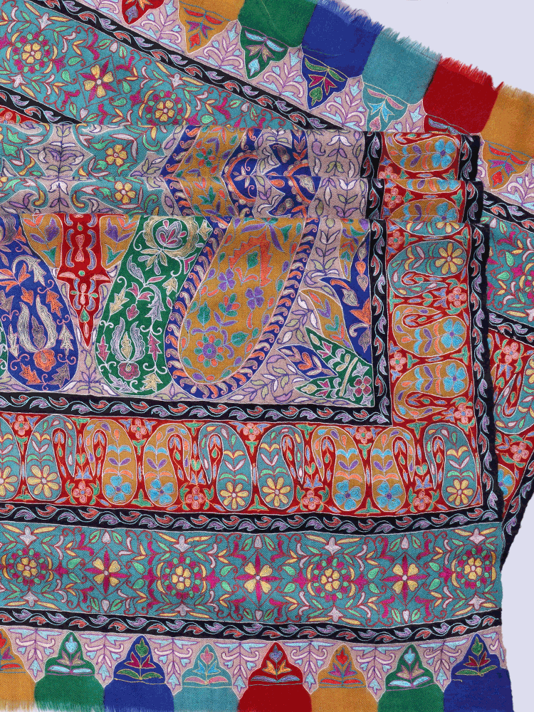 Colored Kalamkaari Jama Pashmina Shawl - Shopping in Kashmir