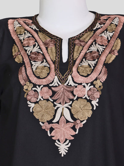 Zariya Kashmiri Aari Embroidered Jet Black Summer Cool Cotton Coord Set