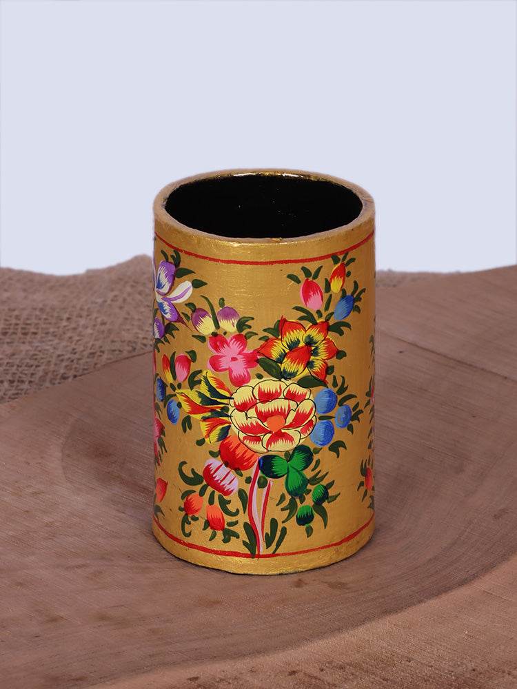 Multicolored Floral Design Papier Mache Pen Holder - Shopping in Kashmir