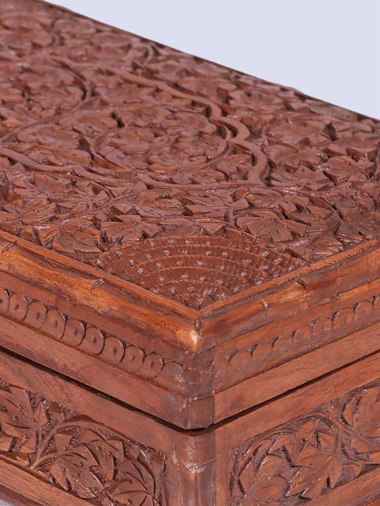Chinar Petal Engraved Walnut Wood Box - Shopping in Kashmir
