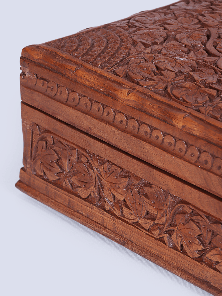 Chinar Petal Engraved Walnut Wood Box - Shopping in Kashmir