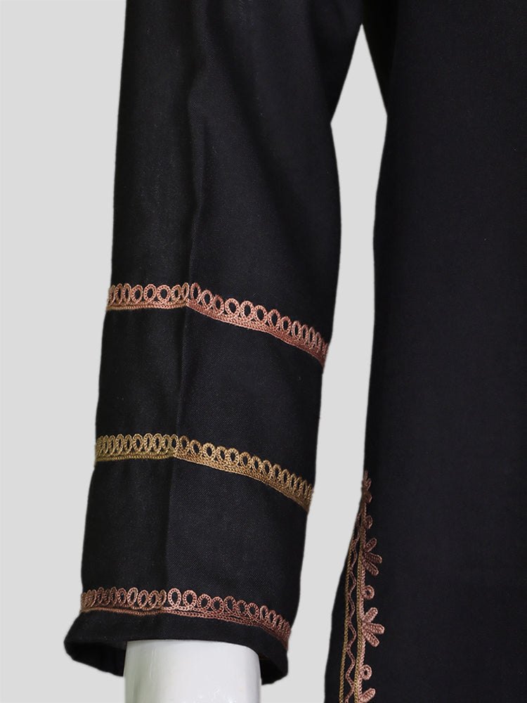 Zariya Kashmiri Aari Embroidered Jet Black Summer Cool Cotton Coord Set