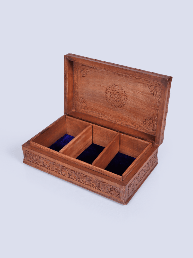 Chinar Petal Engraved Walnut Wood Box - Shopping in Kashmir